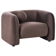 Poltrona in velluto marrone scuro con cuscino rotondo stile glamour retrò soggiorno