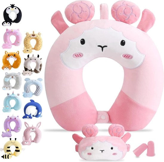 Supporto Cervicale U-Vormig per Bambini con Mascherino per Sonno - Giocattolo Plush con Cuscino per Viaggio in Auto, Treno o Bus, Regalo per Bambini