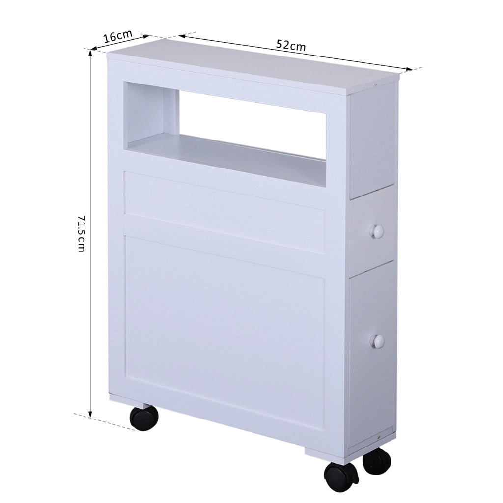 EasyComfort Mobiletto da Bagno 2 Cassetti Salvaspazio con 4 Ruote Legno 16x52x71.5cm Bianco