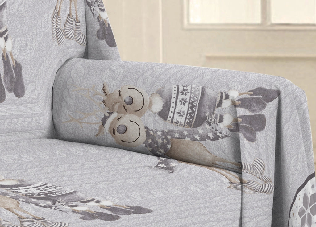 Telo Arredo Multiuso Linea Pensieri Delicati In Cotone Disegno Renna Grigio - Matrimoniale - Grigio