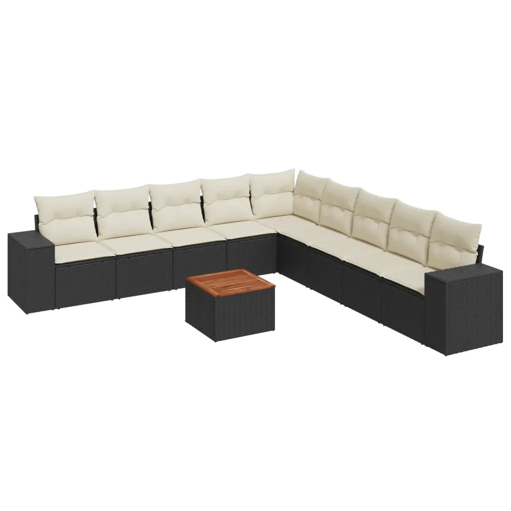 Set Divani da Giardino 10pz con Cuscini in Polyrattan Nero 3257820