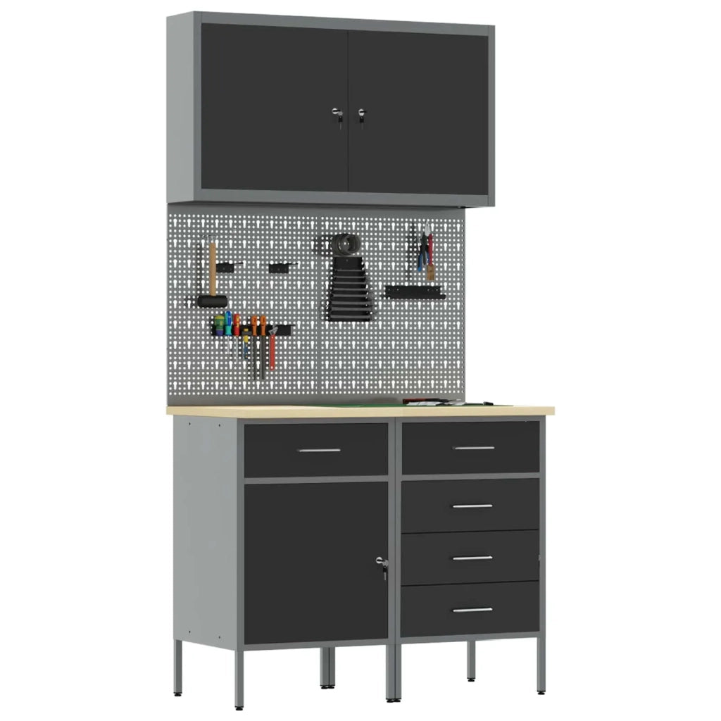 Mobile da lavoro 5 pcs Nero Legno ingegnerizzato e acciaio 3321424