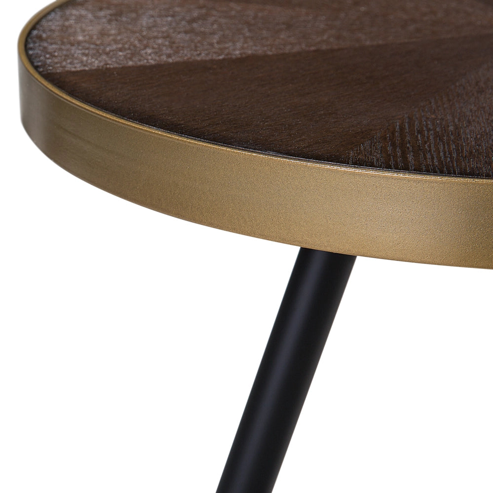 Tavolino effetto legno di frassino scuro ø 61 cm Base oro Soggiorno