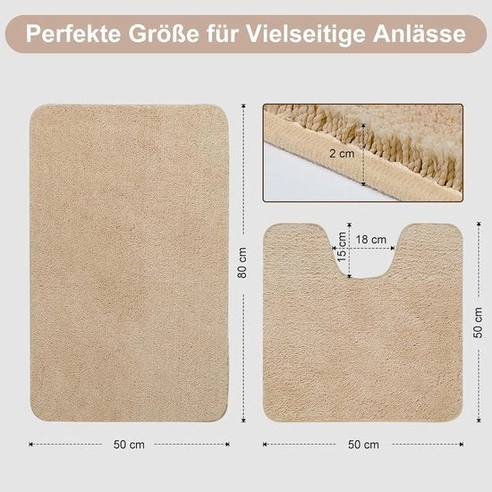Set di bagno 2 pezzi con tessuto morbido 50x80 cm e 50x50 cm tappeto per bagno in materiale assorbente e antiscivolo