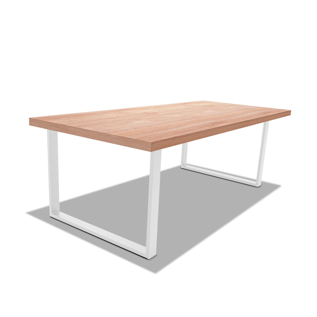 Tavolo da pranzo in legno e metallo con piedi quadrati bianchi - 220x100 cm