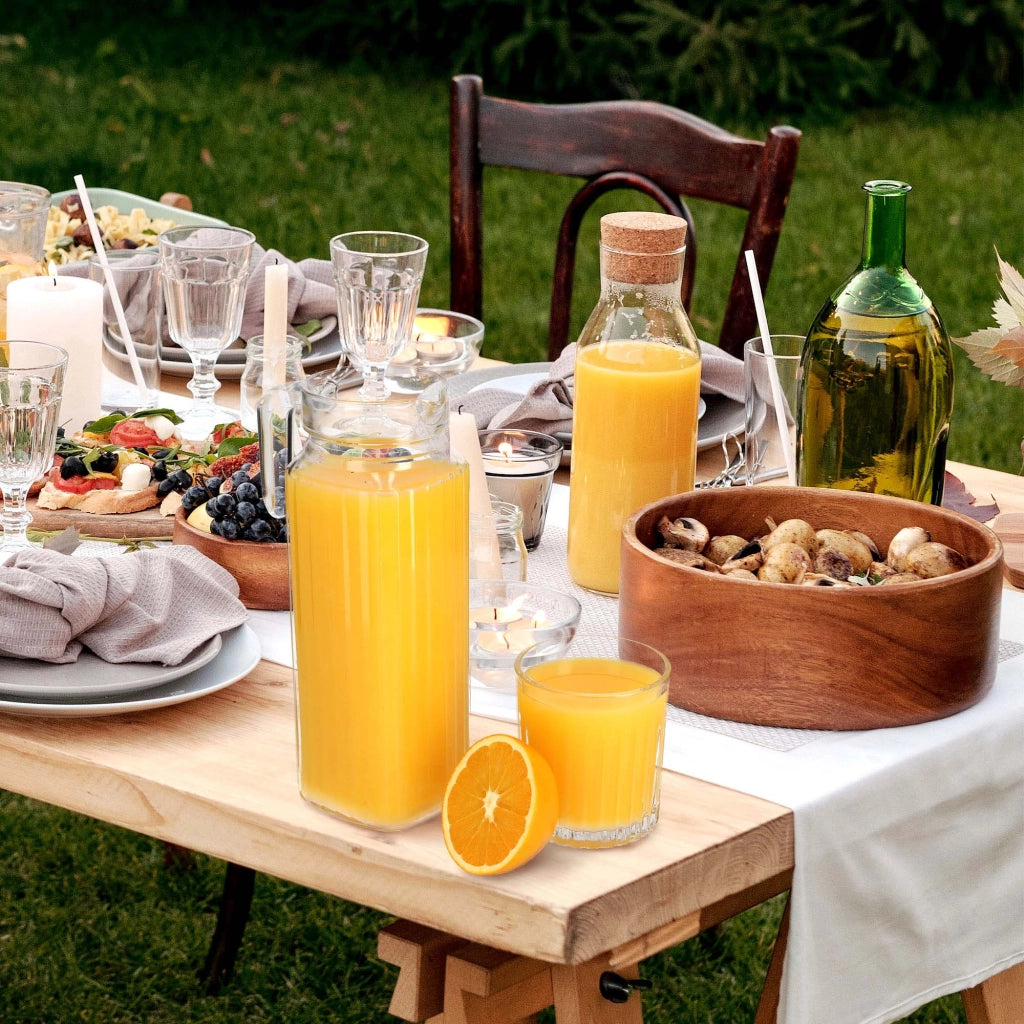Caraffa in vetro KADAX per bevande da 1,1 l + 6 bicchieri da 360 ml per succhi di frutta