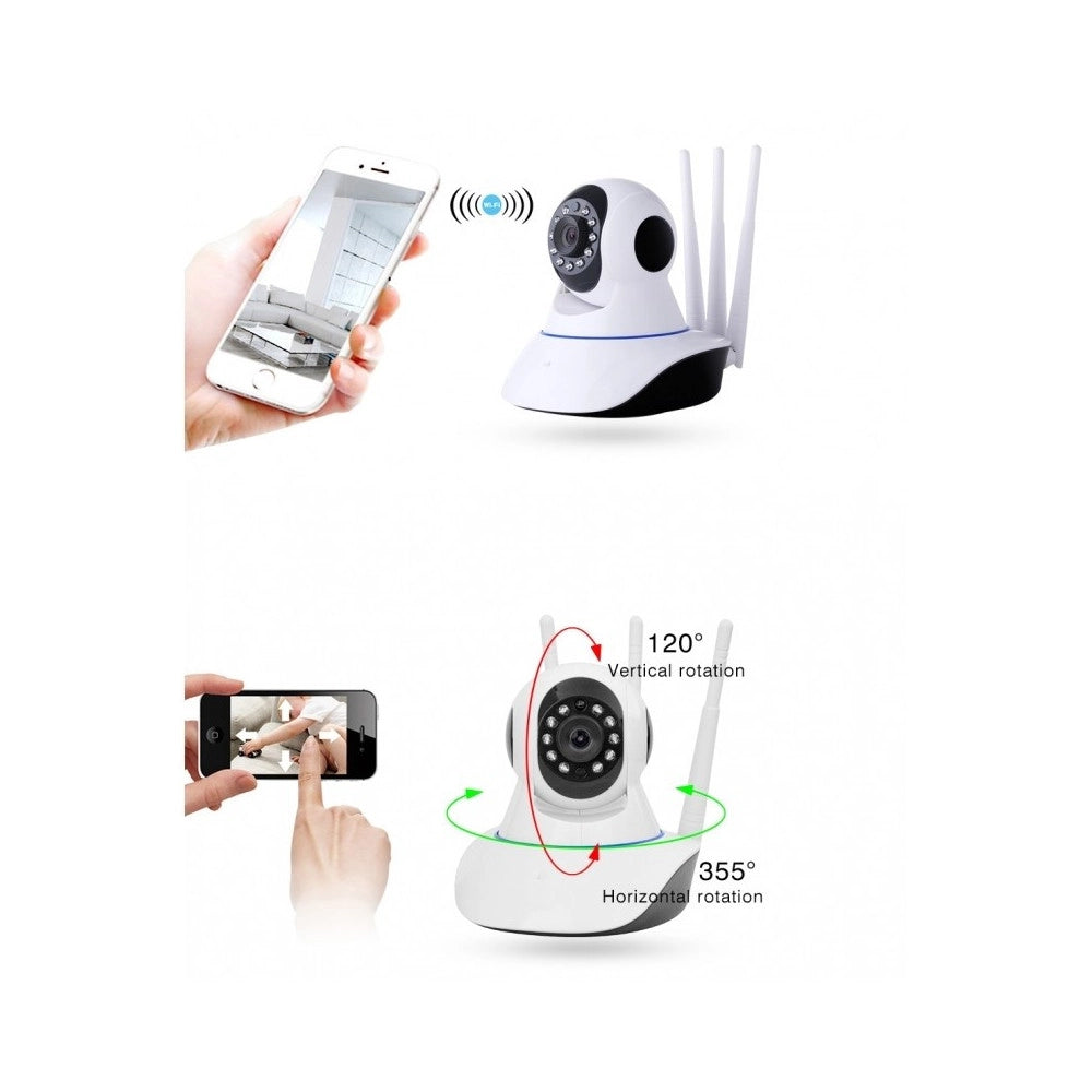 Trade Shop - Ip Camera Telecamera Risoluzione 1080p Hd 3 Antenne P3p Rotazione Wifi Web Audio -