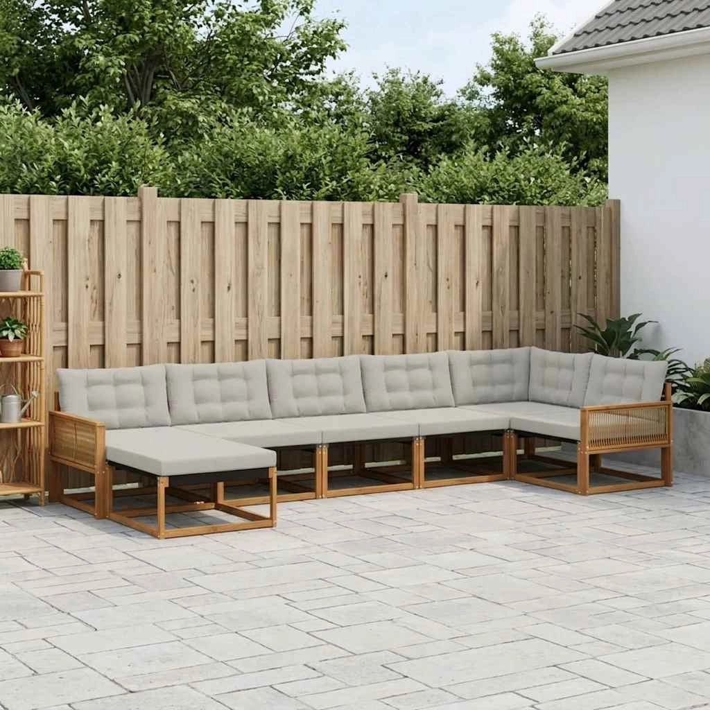 Set di divani da esterno 7 pz Naturale e Grigio Chiaro 3381571