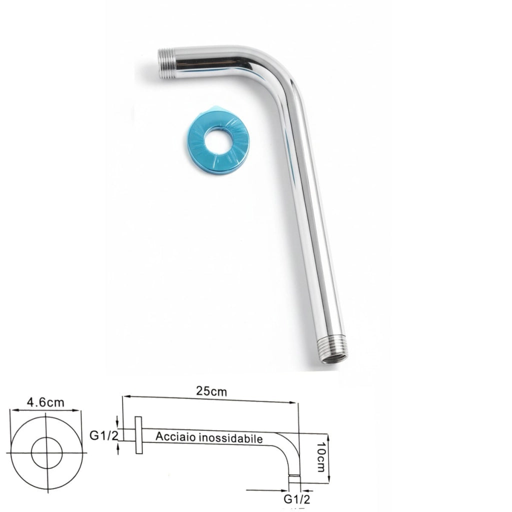 TUBO BRACCIO DOCCIA A MURO 35CM ACCIAIO CROMATO PER SOFFIONE UNIVERSALE 01986