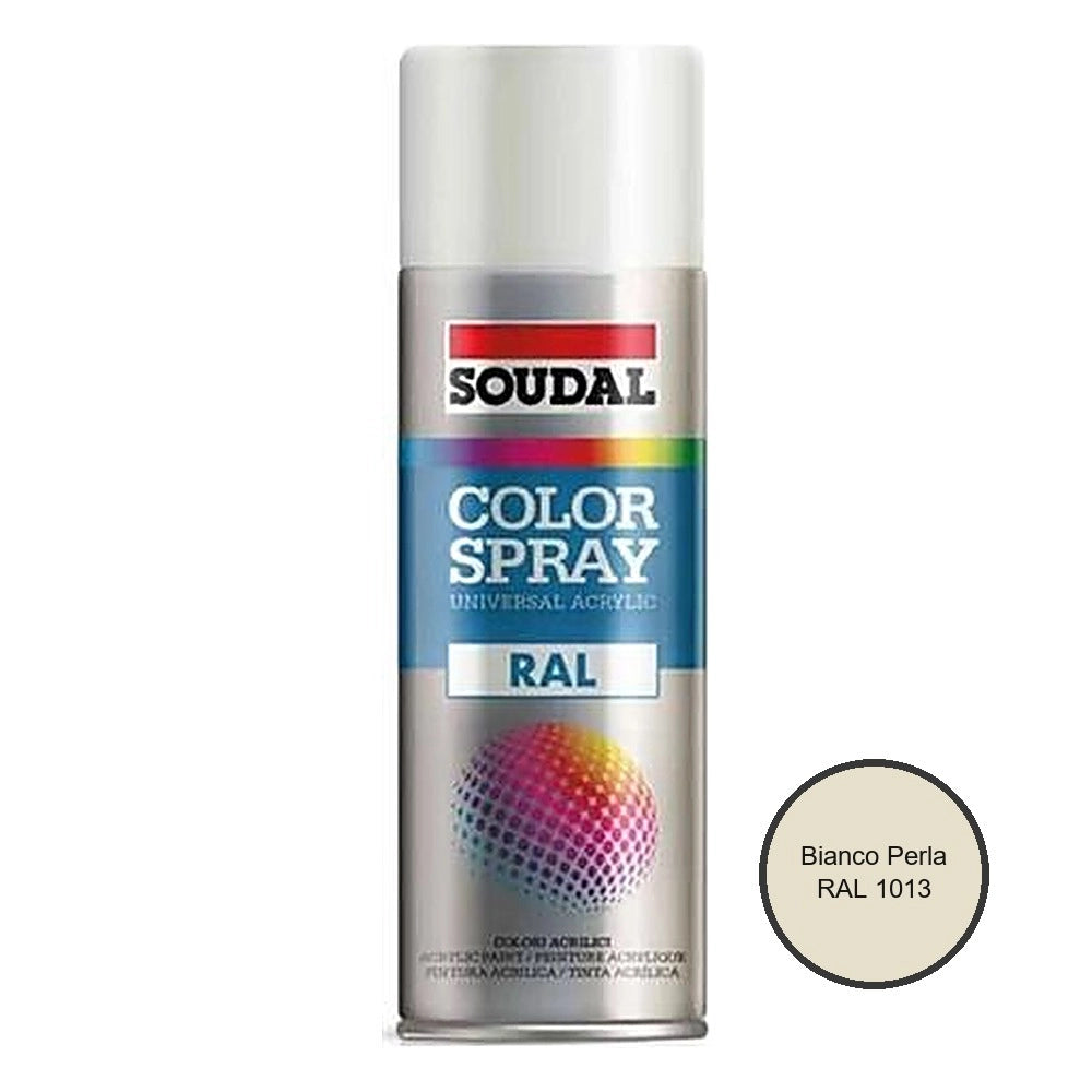 Smalto spray 100% acrilico soudal 400 ml *** colore- bianco perla ral 1013, confezione 1