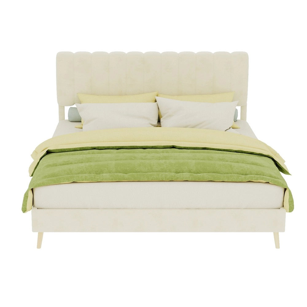 Letto Imbottito con Testiera Morbida ¨C MINIMAL ¨C Beige, 160x200, con Materasso