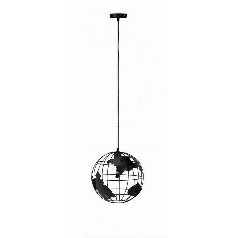 Trade Shop - Lampadario A Sospensione Mappamondo E27 In Metallo Nero Sfera Globo Sospeso 33948 -