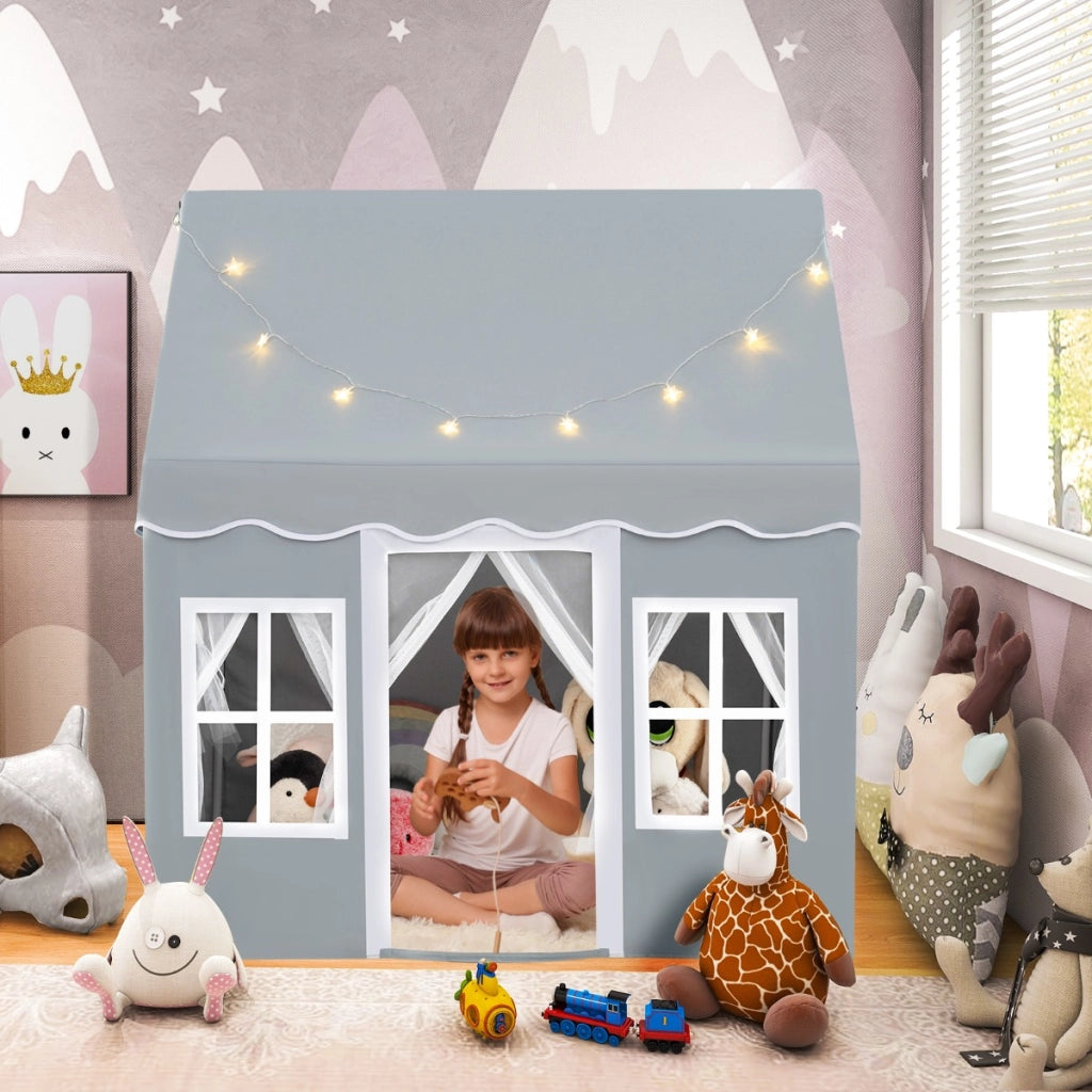 Tenda da gioco per bambini con luci a stella tappetino in velluto lavabile, Casetta per interni ed esterni Grigio