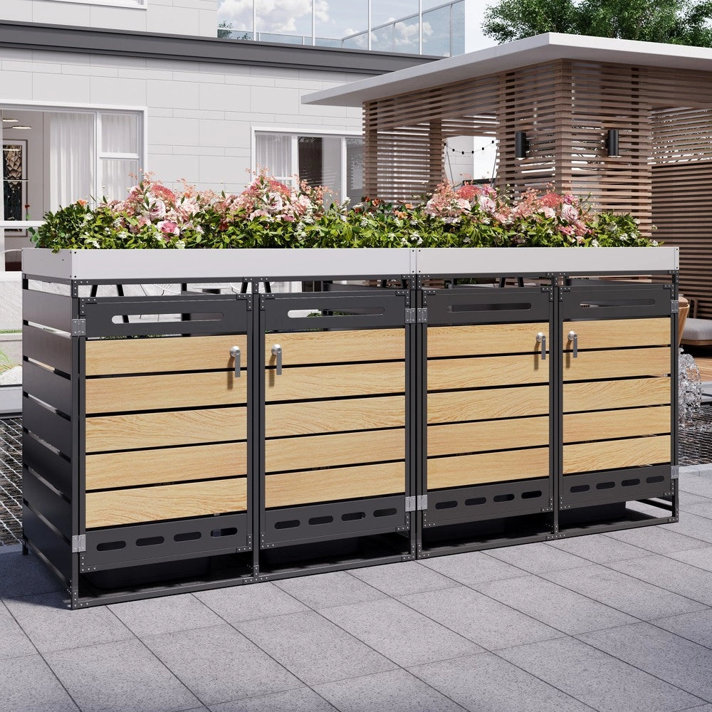 Box Portarifiuti con Fioriera ¨C Xylo ¨C Legno e Metallo, con Serratura
