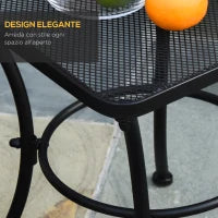 Tavolino da Giardino Quadrato in Acciaio con Piano Traforato, 45x45x50 cm, Nero