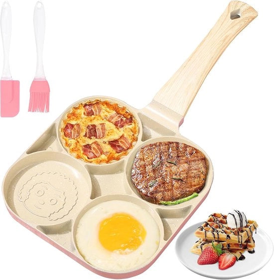 Piatto a specchio 4-gaats con trattamento antiscivolo e design cartoon per omelette e pancakes - Adatto per induzione e gas