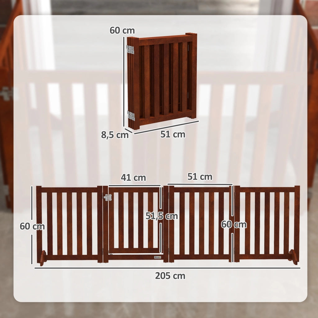 Barriera per Cani Pieghevole 4 Pannelli con Porta ¨C zephmum ¨C Legno 205x60 cm Marrone