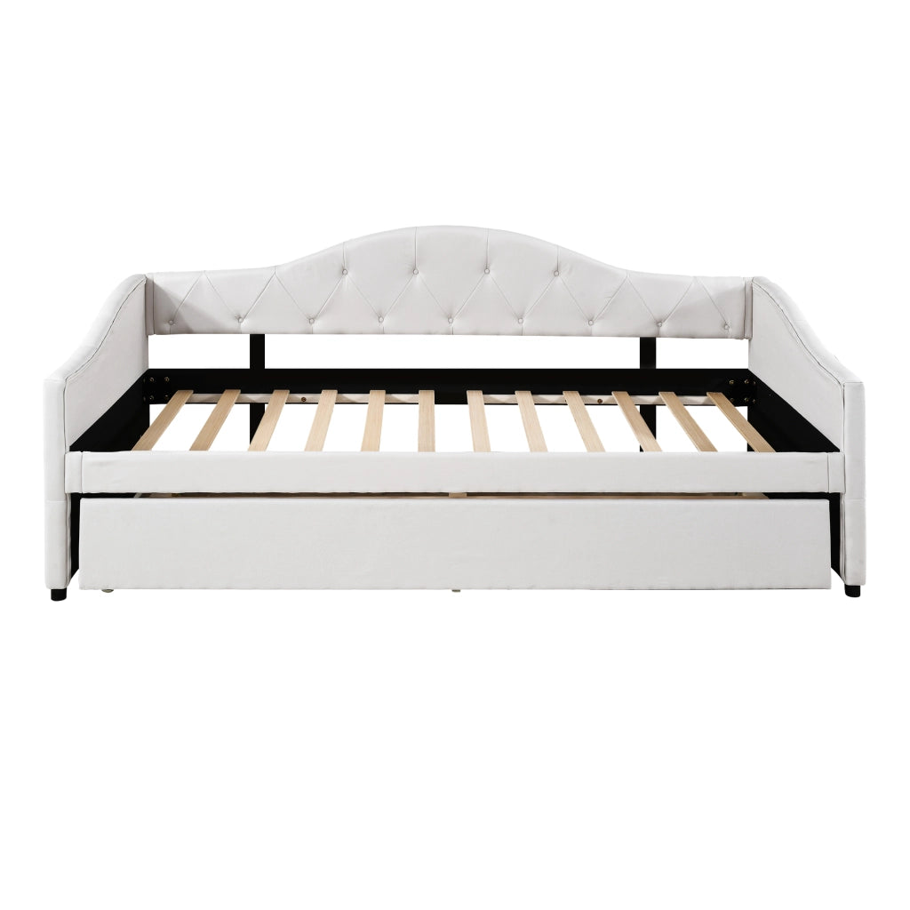 Divano letto allungabile di 90x200 cm colore beige rivestito in lino