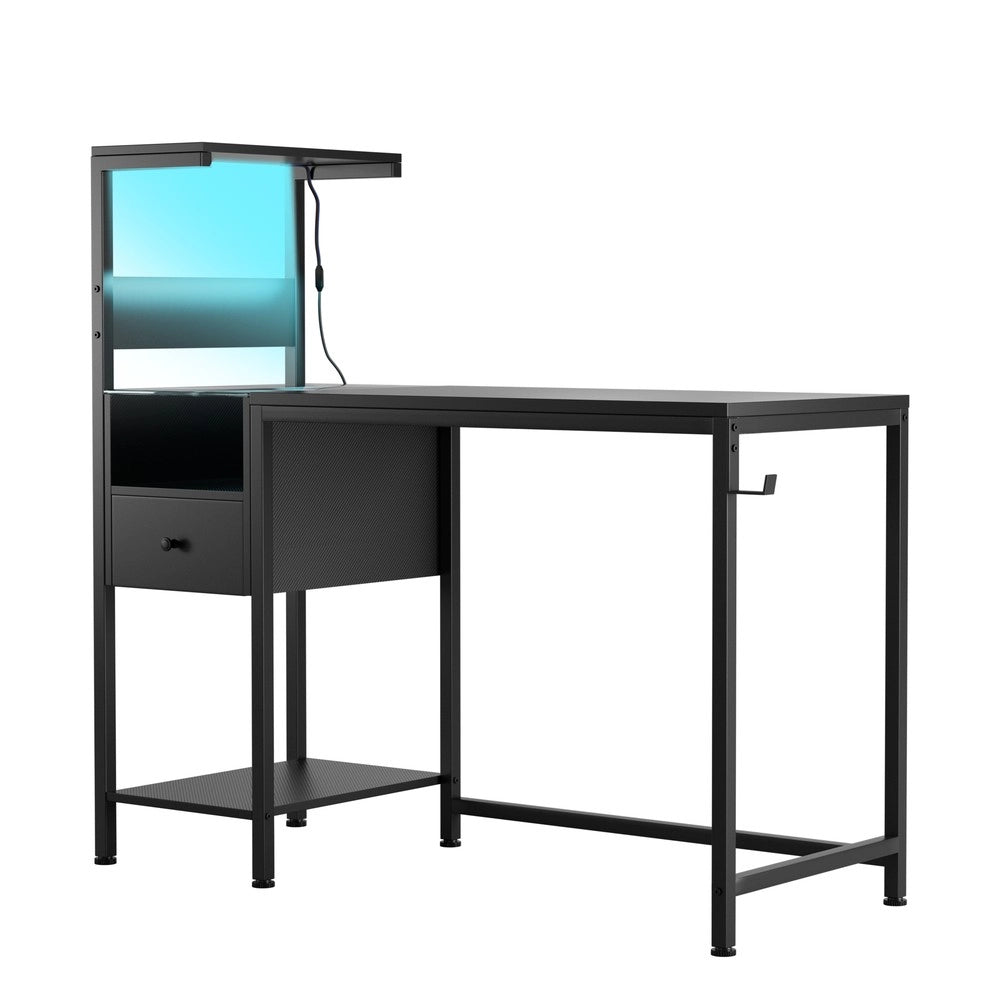 Scrivania con Presa di Corrente e Ripiani ¨C Xylo ¨C Nera, USB, Ufficio