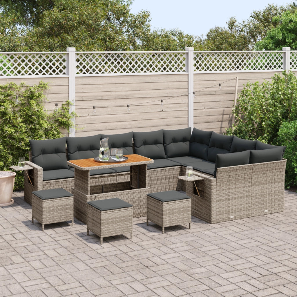 Set Divano da Giardino  da 13 Pezzi con Cuscini Grigio Polyrattan Acacia
