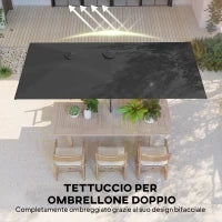 Ombrellone Doppio Inclinabile e Regolabile con Cordicella, in Poliestere e Metallo, 150x295x170-214 cm, Grigio