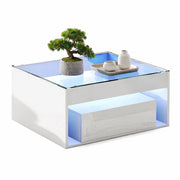TAVOLINO DA CAFFÈ 70x70x35 cm Bianco in MDF e vetro temperato con LED