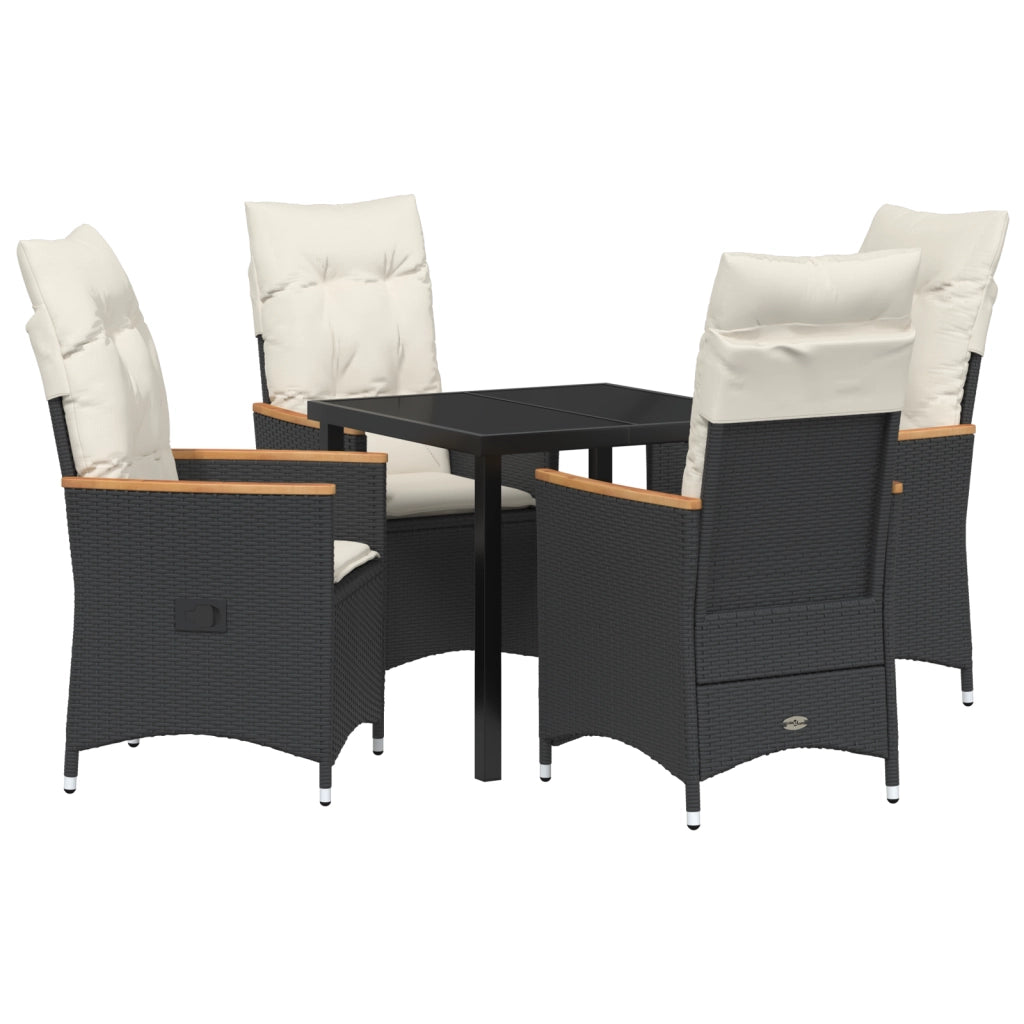 Set da Pranzo Giardino in 5 Pz con Cuscini Neri Rattan Polivalente