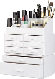 Organizzatore per trucchi - 8 ante - stivabile - acrilico - 16 contenitori - custodia per matite per labbra - sistema di archiviazione - bianco. conservazione della lacca per unghie