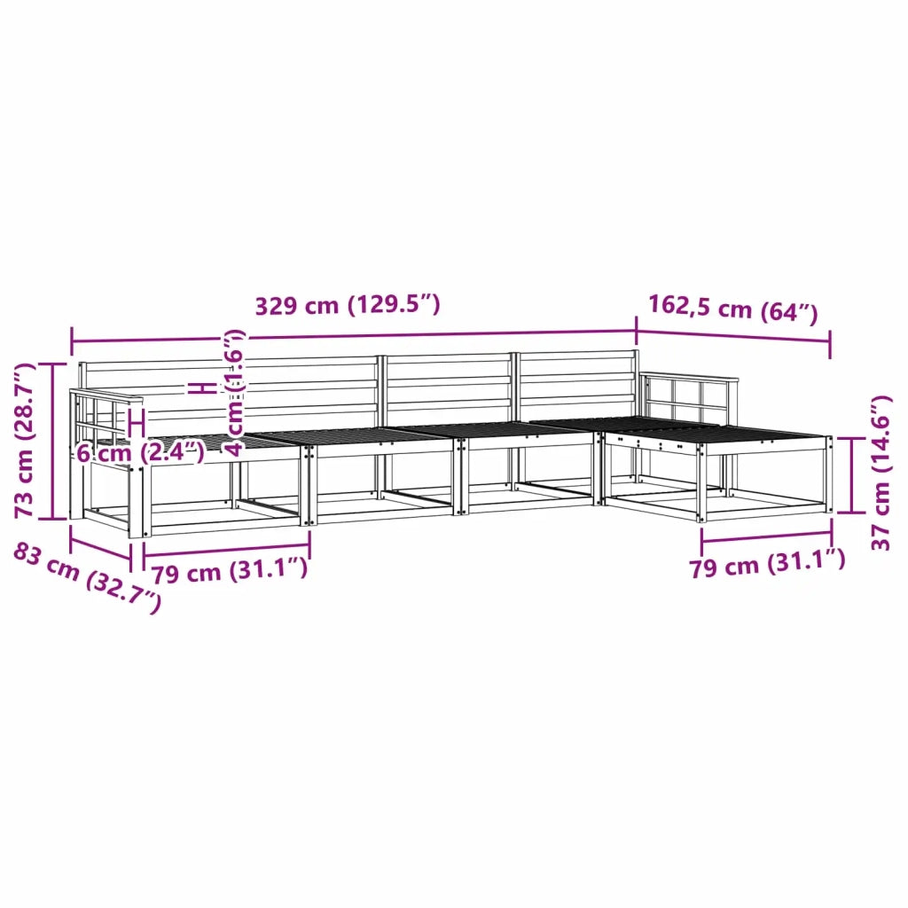 Set di divani da esterno 5 pcs Bianco 329 x 162,5 x 73 cm 3386313