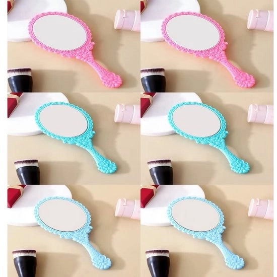 Specchio da mano portatile - Specchio da mano con manico - Specchio da viaggio - Specchio cosmetico - Set da 6 - Adatto per uso domestico e campeggio