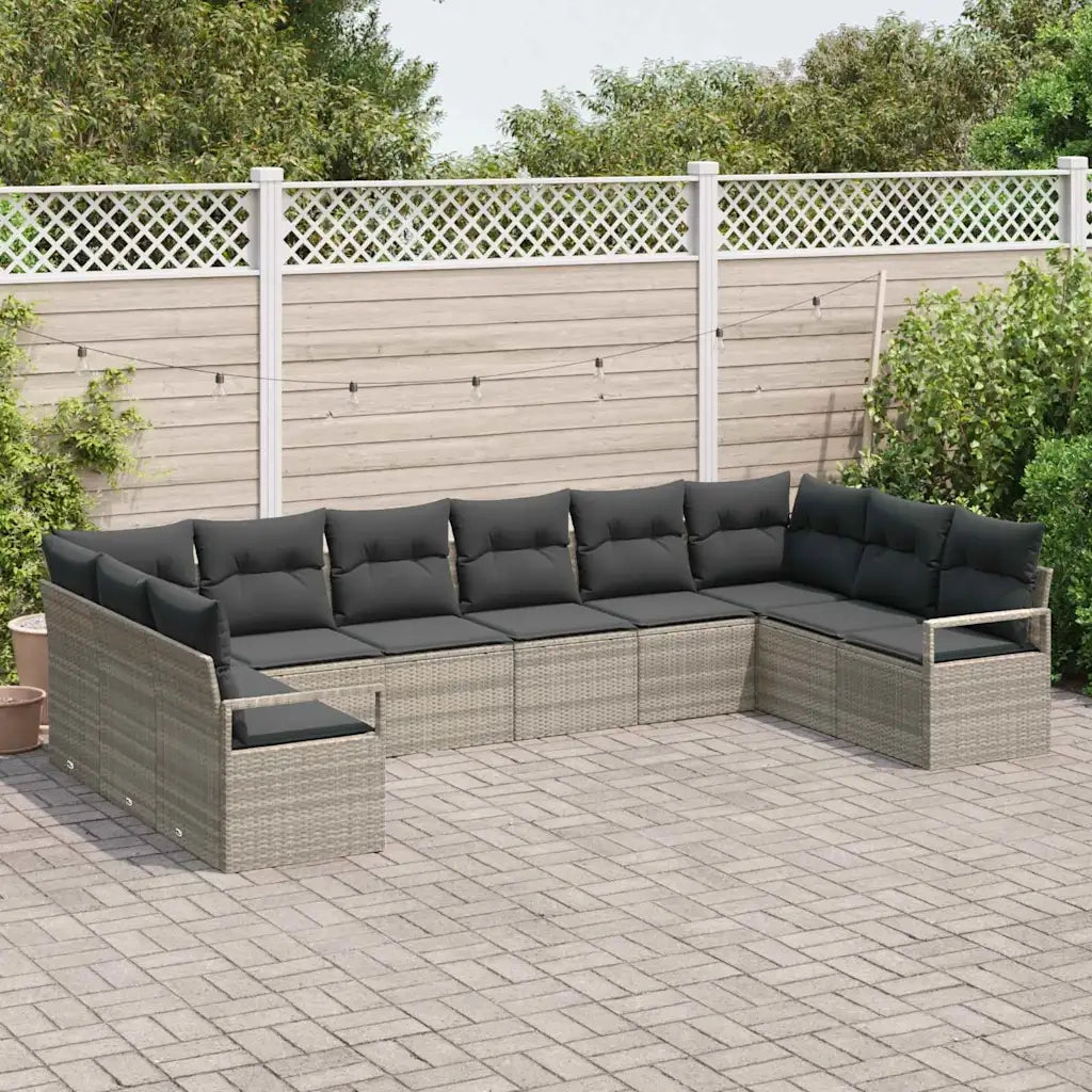 Set di divani con cuscino 10 pcs Grigio chiaro polyrattan