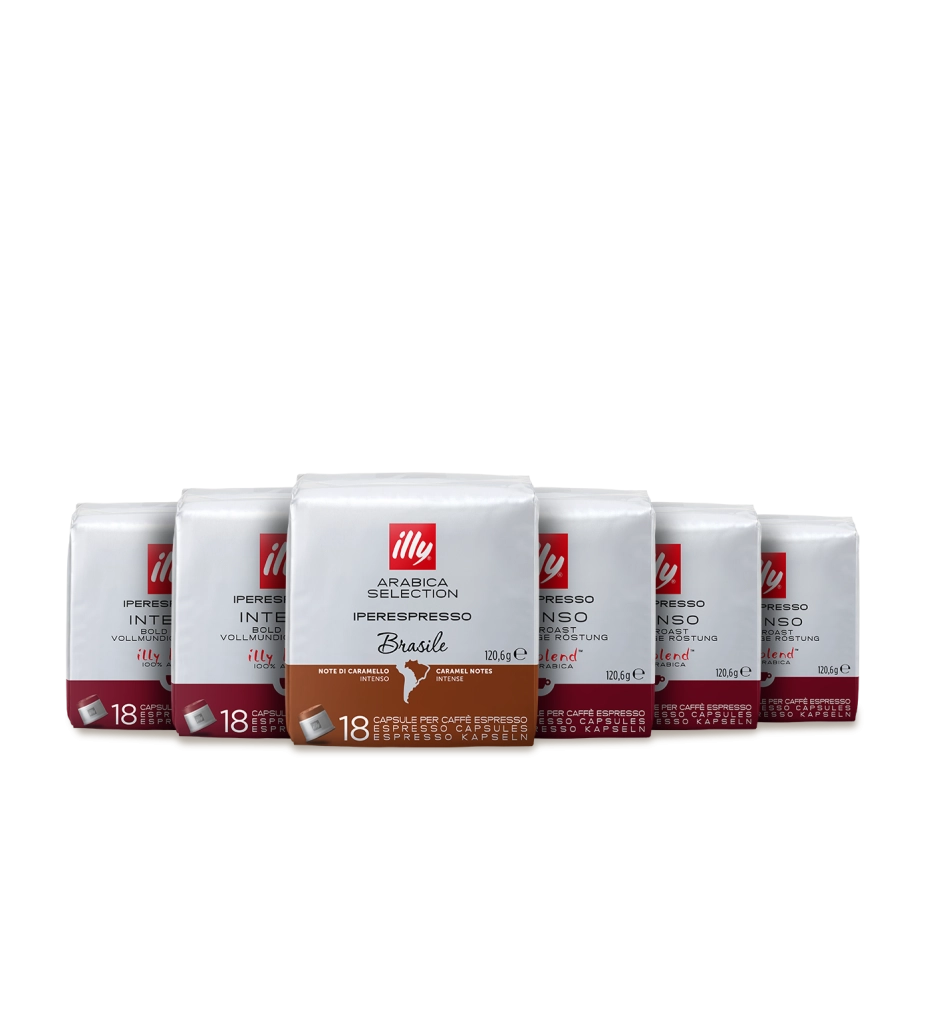 Illy capsule caffè iperespresso tostato intenso, 5 confezioni da 18 capsule intenso + 1 brasile, totale 108 capsule