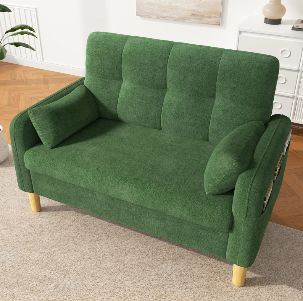 Divano 2 posti 119x78x85 cm verde in chenille con tasca laterale