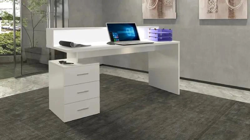 Scrivania Angolare Moderna New Selina con Sopralzo e 3 Cassetti