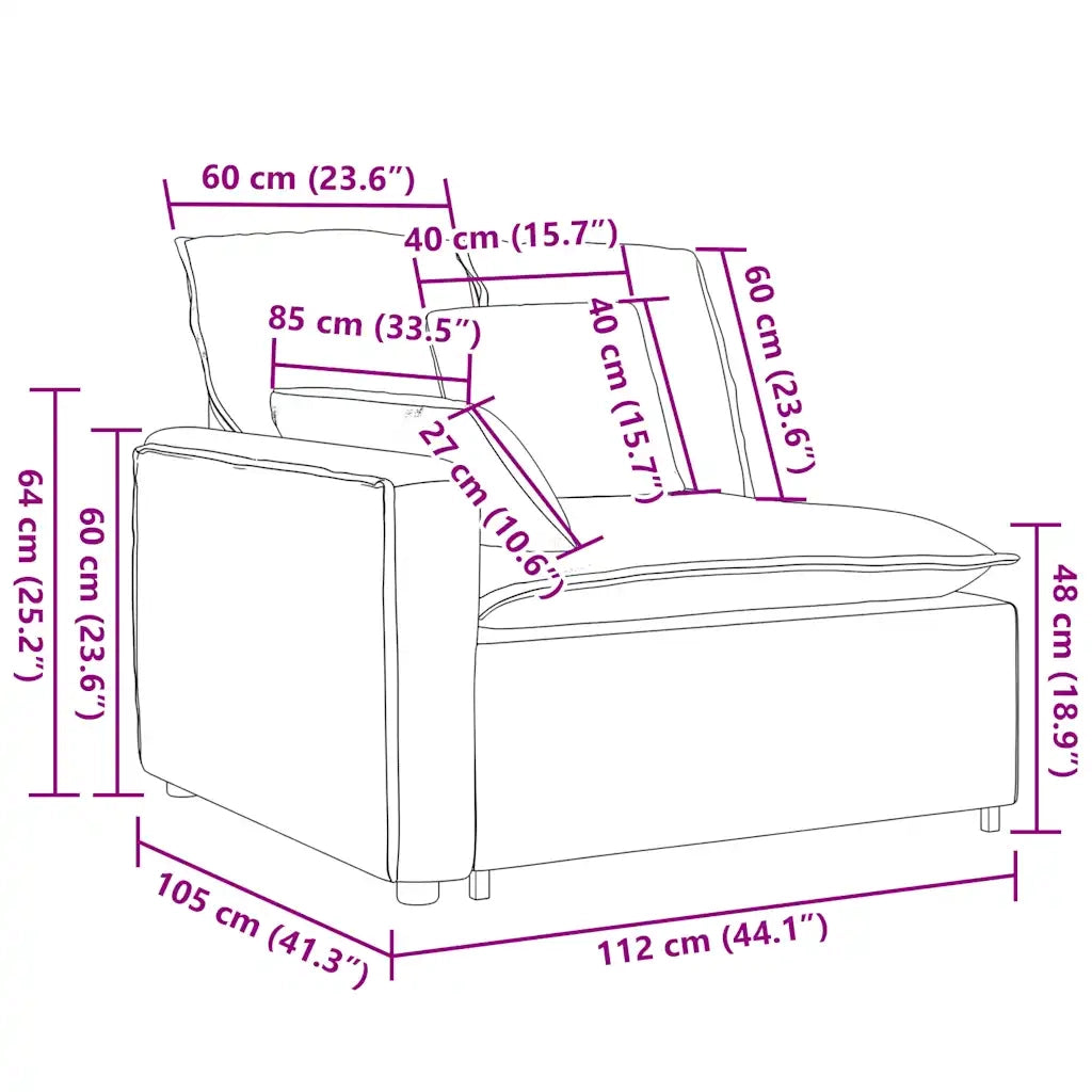 Modulo Terminale Bracciolo Divano Modulare con Cuscini 100 cm CFW8550958