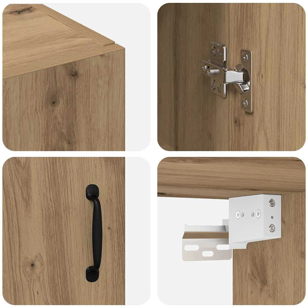 Set di 2 moderni pensili a 4 ante per soggiorno 69,5 x 34 x 90 cm finitura rovere ingegnerizzato realizzati a mano 02_0056056