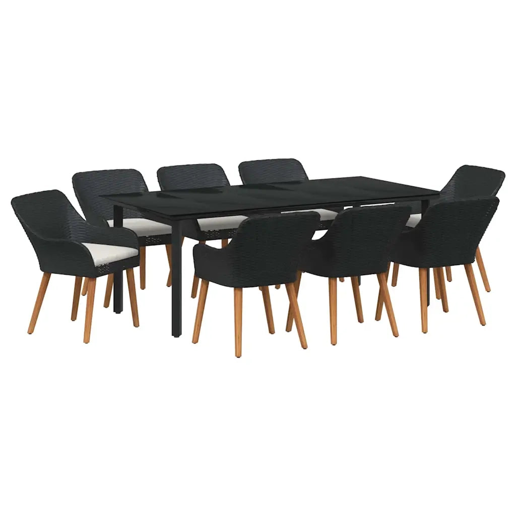 Set da Pranzo per Giardino con cuscino 9 pcs Nero polyrattan