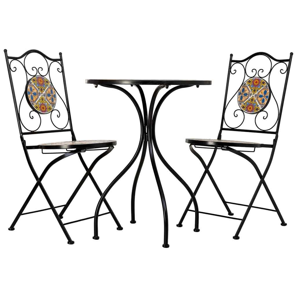 Set tavolo e 2 sedie in metallo, 60x60x75h cm, 38x46x90h cm