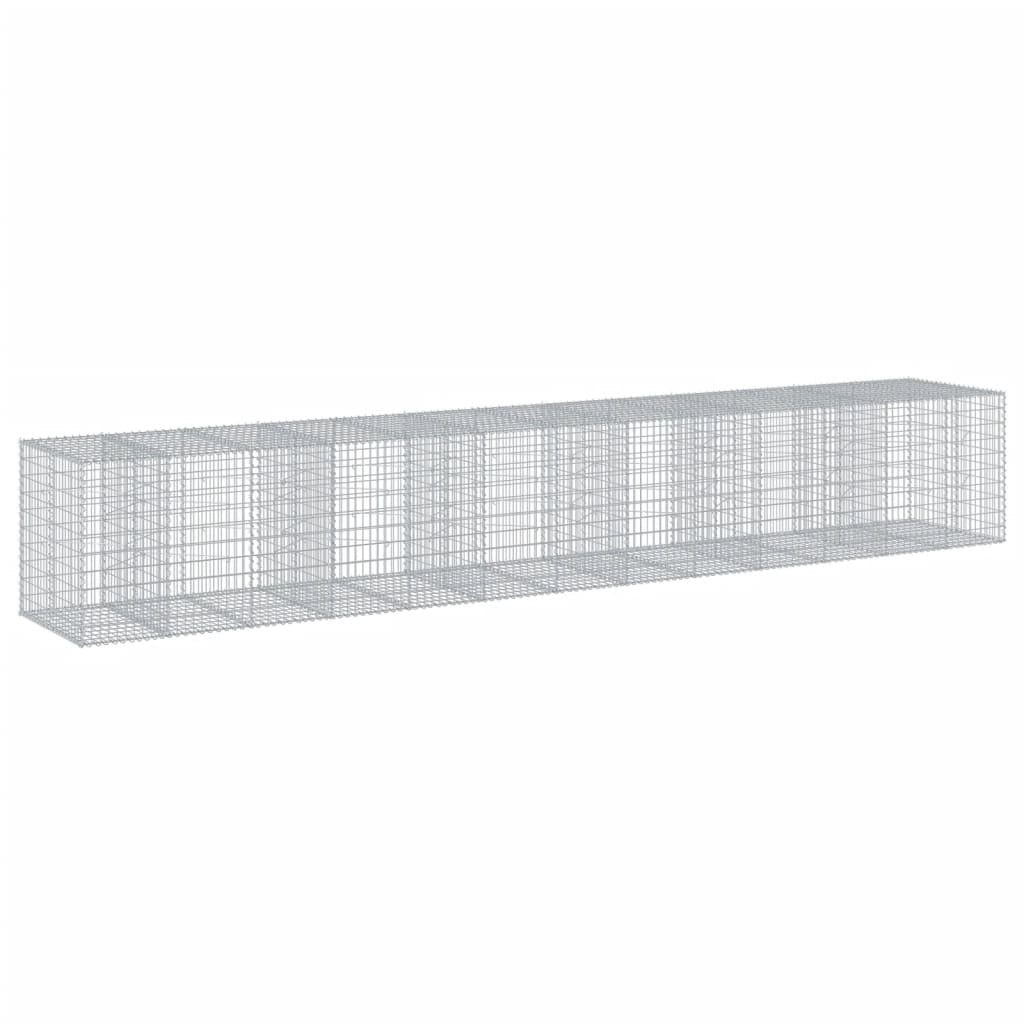 Gabbione recinto a gabbia muro di contenimento con coperchio 650 x 100 x 100 cm ferro zincato argento 02_0040187
