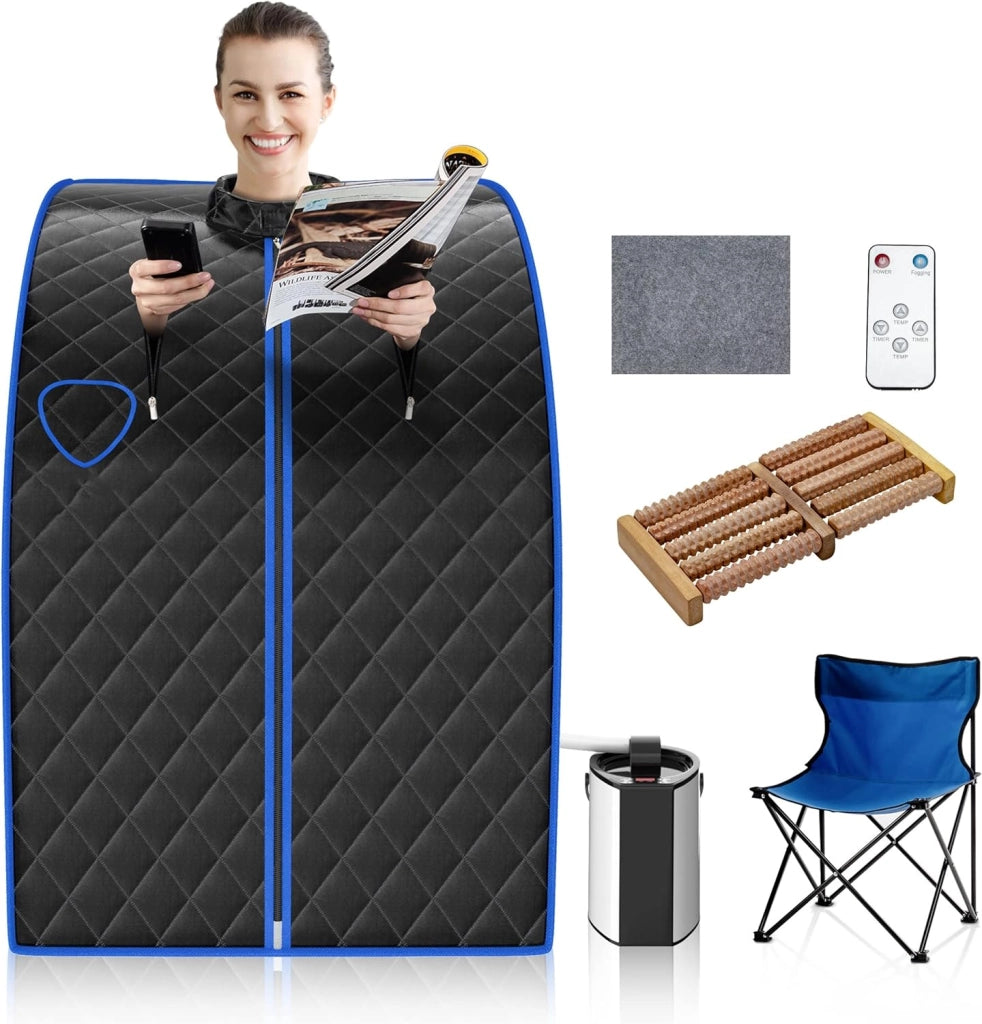1000 W Sauna a Vapore Portatile con Telecomando, Sauna Domestica Bagno di Vapore con Sedia, Sauna Spa 3L, Funziona Timer 15-90 min (Nero)