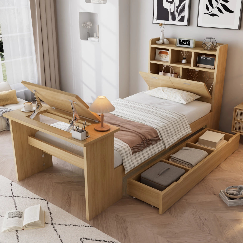 Letto singolo 90x200 cm con scrivania pieghevole e cassetto