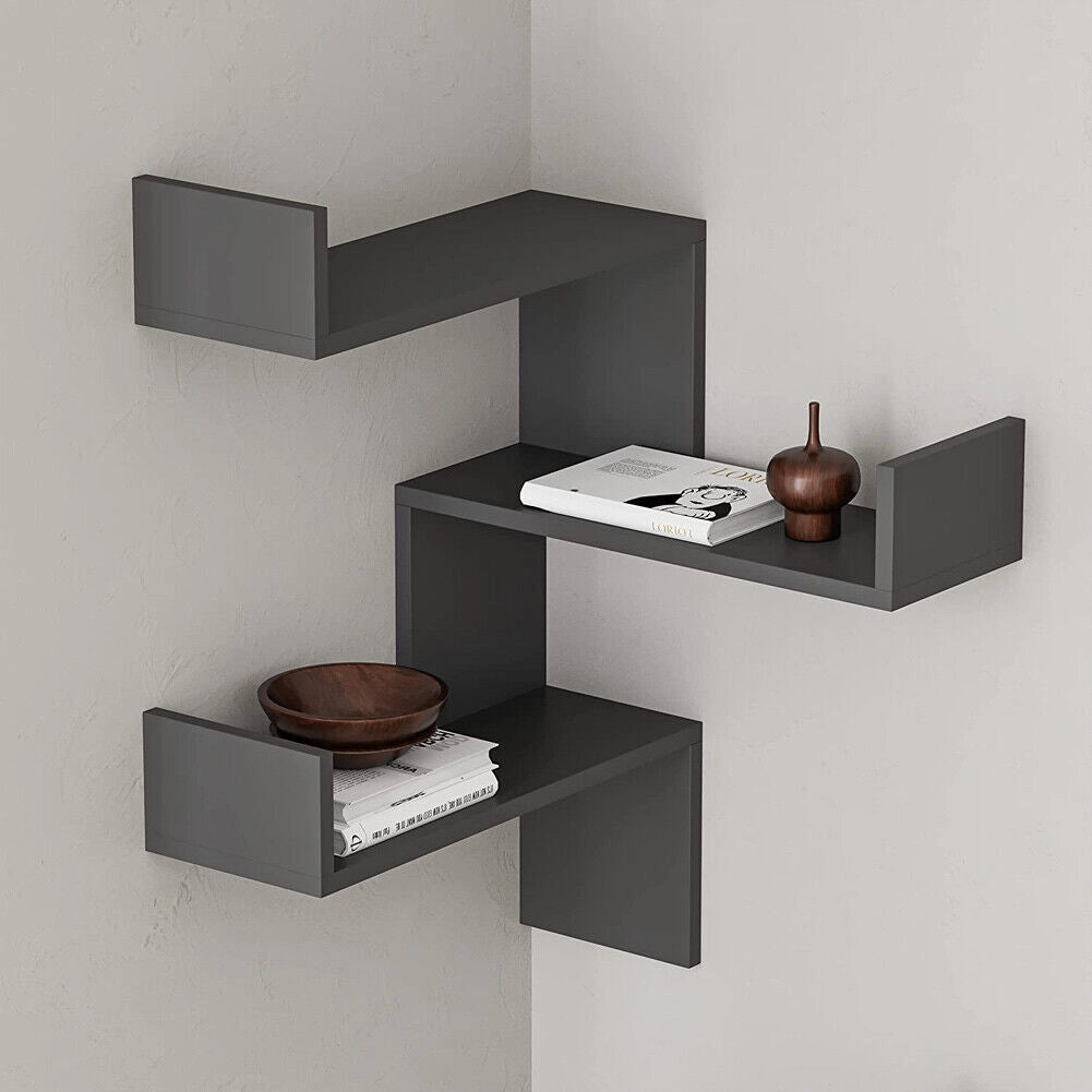 Mensola Scaffale Angolare da Parete 3 Piani Salvaspazio Antracite 60x22x90H cm
