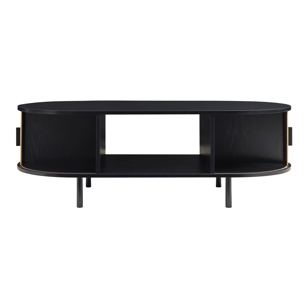 Tavolino Tvedestrand da Salotto con 2 Ante Scorrevoli in Bambù 120 x 55 x 40 cm - Nero / Naturale [en.casa]