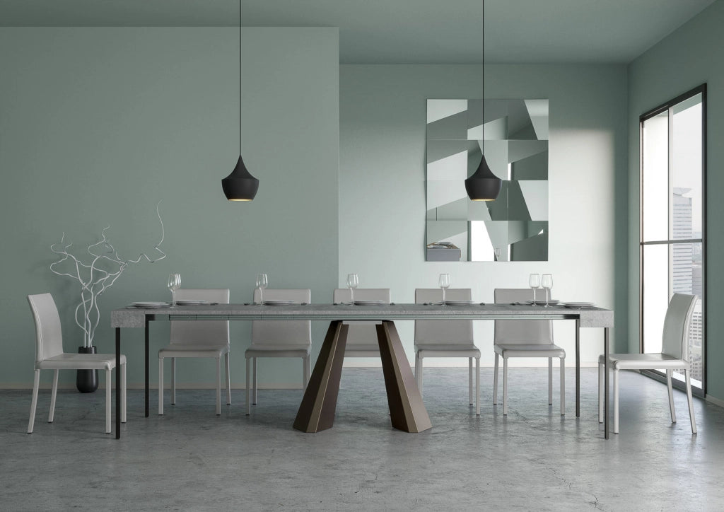 Consolle Allungabile in Legno e Ferro H77x40x90/300cm Diamante Cemento Orso Classica