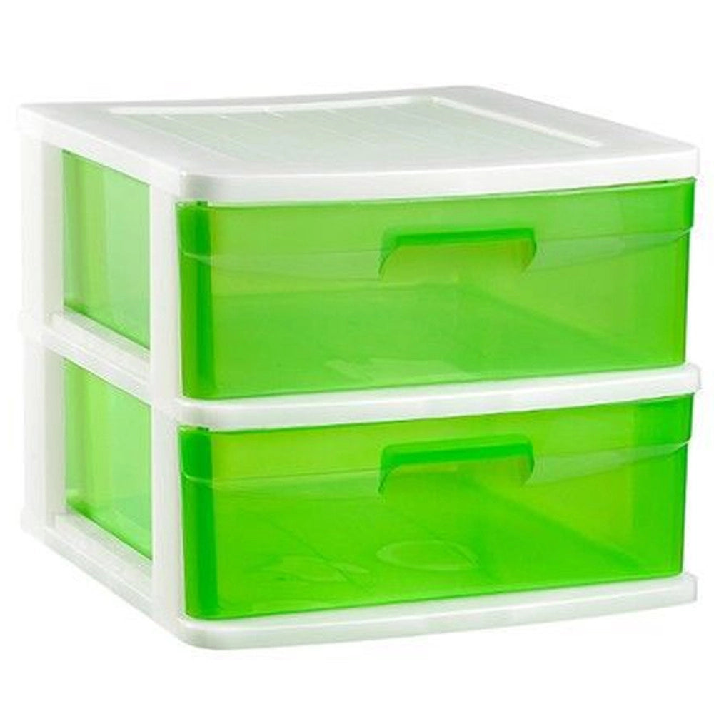 Trade Shop - Cassettiera A 2 Cassetti Piani Per Bricolage E Uso Domestico Colore Verde Pvc -
