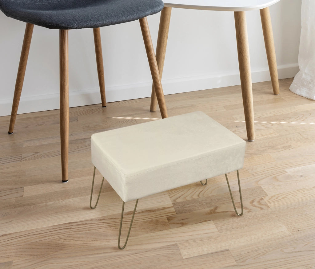 Pouf Poggiapiedi In Velluto Con Gambe Dorate Elegante Imbottito Sgabello Per Toeletta Mobile Trucco Ottomano Ingresso Tavolino Camera Da Letto Soggiorno Salotto  - Beige - Rettangolare