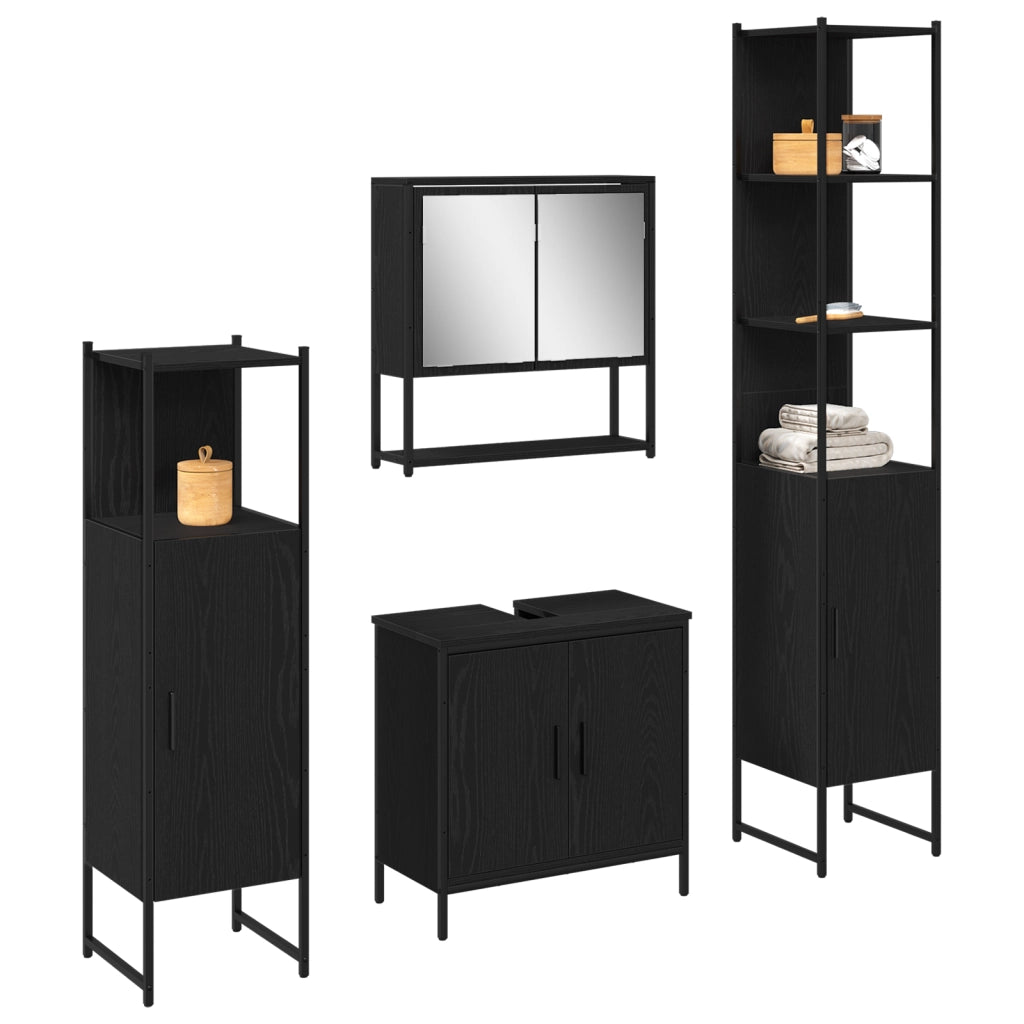 Set Mobili Bagno 4 Pezzi Quercia Nera Legno Ingegnerizzato