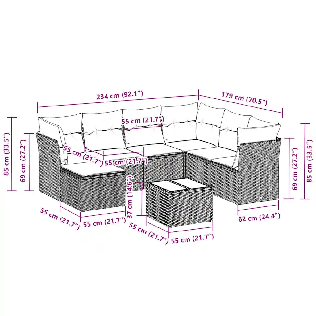 Set Divano da Giardino 8pz con Cuscini Grigio Chiaro Polyrattan 3249841