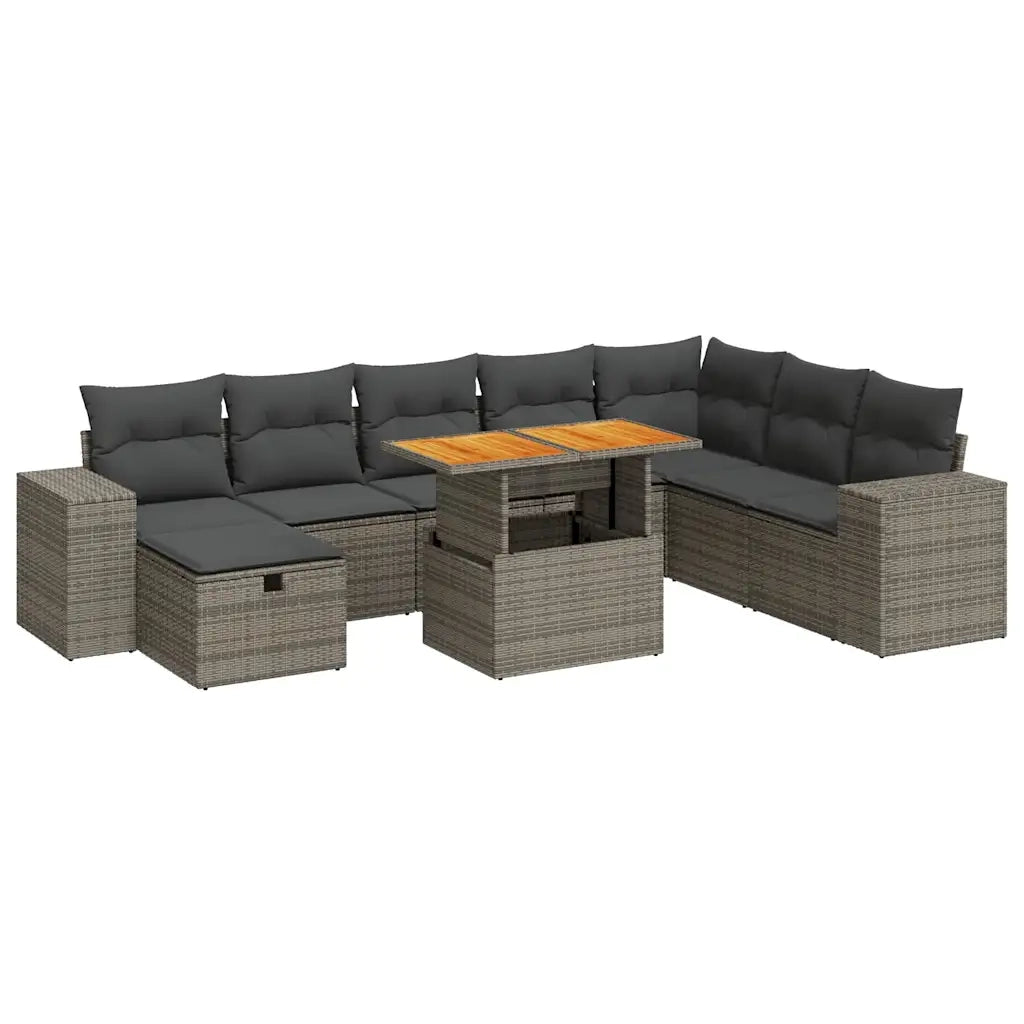 Set Divano da Giardino 9pz con Cuscini Grigio Polyrattan Acacia 3328103