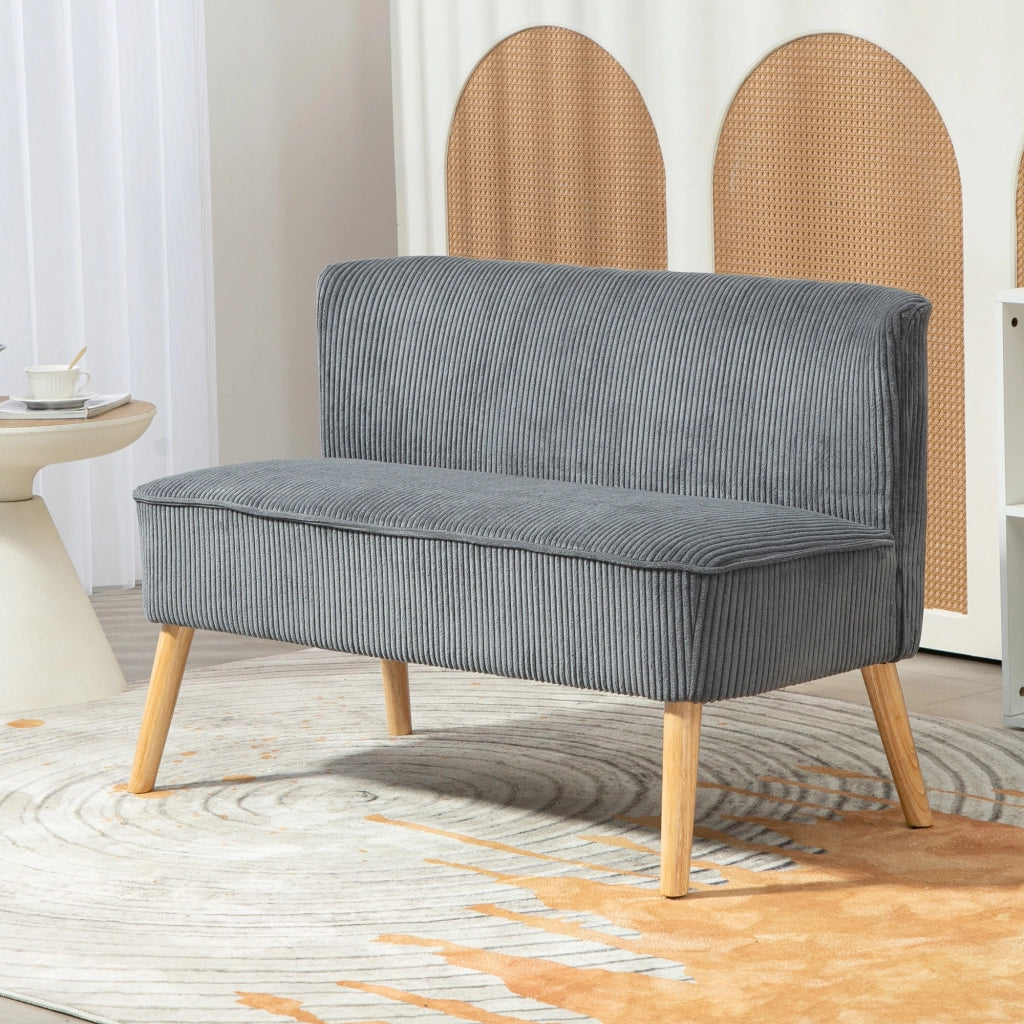 Divano 2 Posti Imbottito Tessuto Velluto Trapuntato ¨C Zephmum ¨C Grigio 117x57x77 cm